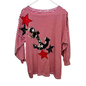Seymour Fashion sequins patriotic  Red Striped Pullover top Size Large